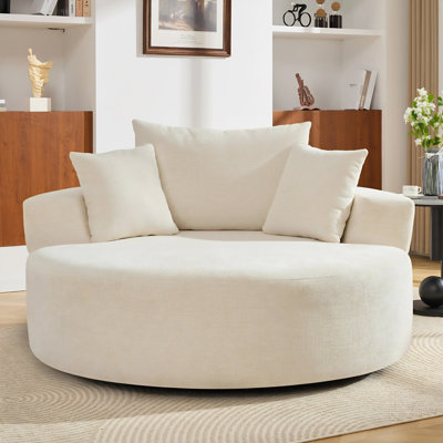 Modern Ergonomic Recliner Chair, 360° Swivel Single Sofa with Wide Arms and Fluffy Cushion, High Density Foam Lounge Chair for Living Room, Bedroom, O by Mercer41