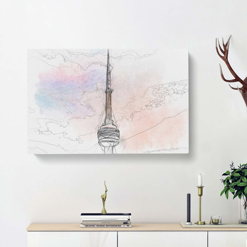 The CN Tower in Toronto Canada in Abstract - Wrapped Canvas Drawing - Wrapped Canvas, 35cm H x 50cm W x 3cm D