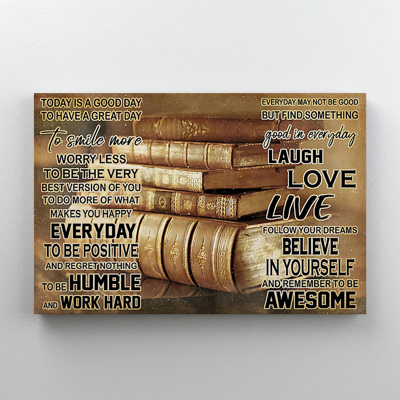 Livres et citations - Art textuel sur toile tendue, H 24 po x l 36 po x P 2 po