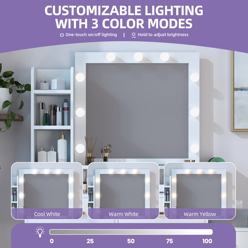Meuble-lavabo encastré avec miroir éclairé de 53 po Azusena, Blanc