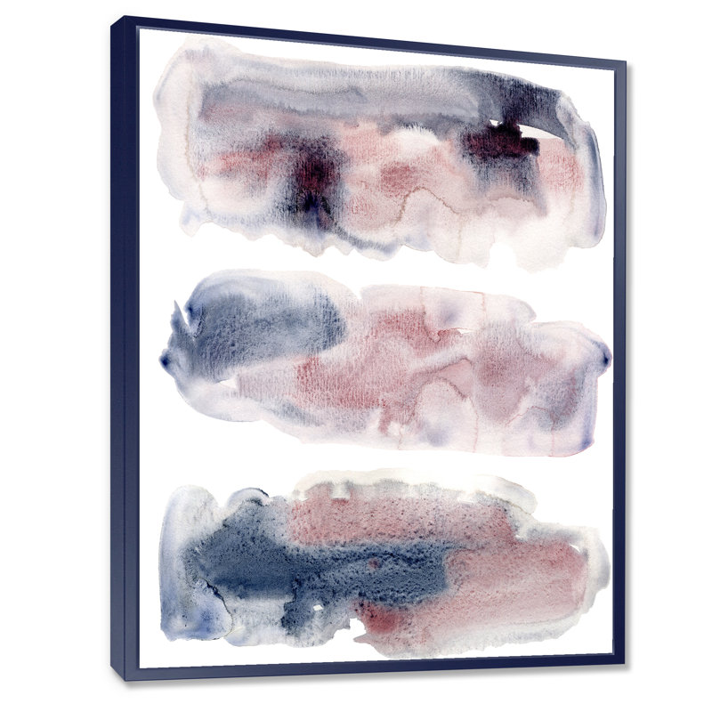 «Pink and Blue Clouds with Beige Spots I», peinture sur toile à cadre flottant, H 32 po x l 16 po x P 1 po