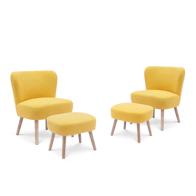 Upholstered Side Chair with Ottoman, Mustard Polyester Blend