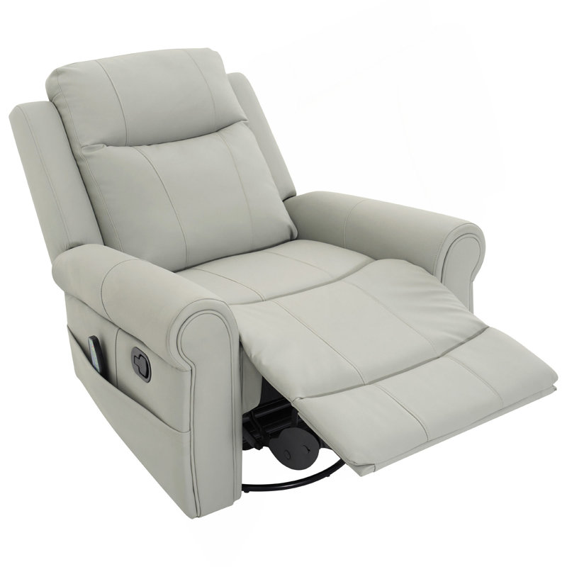Becklin PU Leather Swivel Rocker Recliner with Massage & Heating, Gray