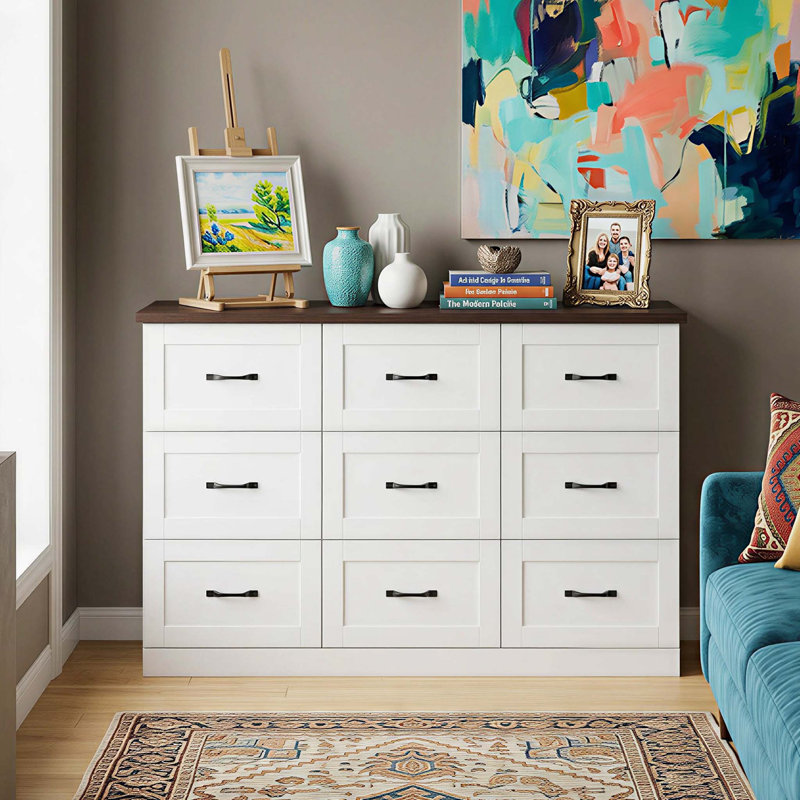Adjustable Height TV Cabinet With 9 Drawers