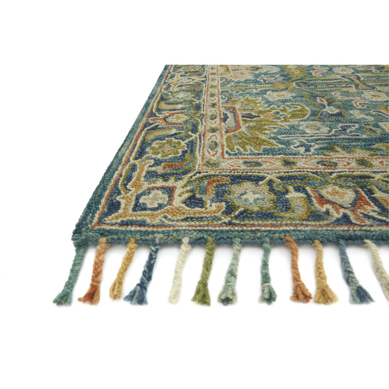 Leyna Hand-Hooked Wool Blue/Navy Area Rug , Rectangle 5' x 7'6"