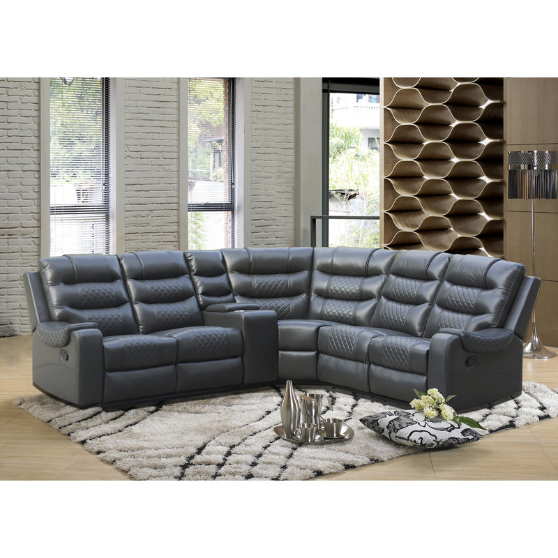 Ensemble de canapé modulaire inclinable en L 3 pièces pour canapé en L, Similicuir gris
