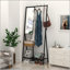Portemanteau avec miroir, portemanteau multifonctionnel avec rangement pour chaussures, structure en aluminium, pour salon, chambre à coucher, 73 x 32 x 15 pouces, style industriel, brun rustique et noir