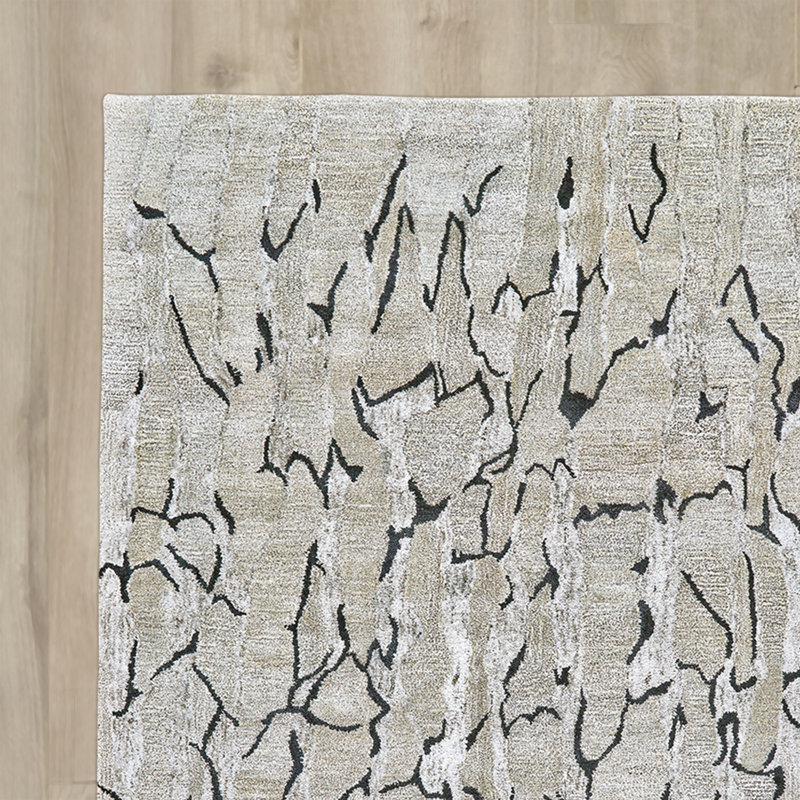 Banford Abstract Area Rug in Taupe/Black, Rectangle 2' x 3'
