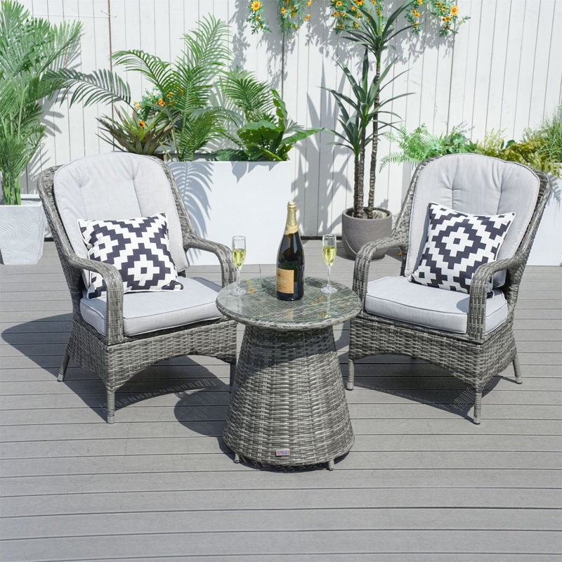 Yuva 2 - Person Wicker Patio Dining Set with Round Table , Cushions Included, Grey