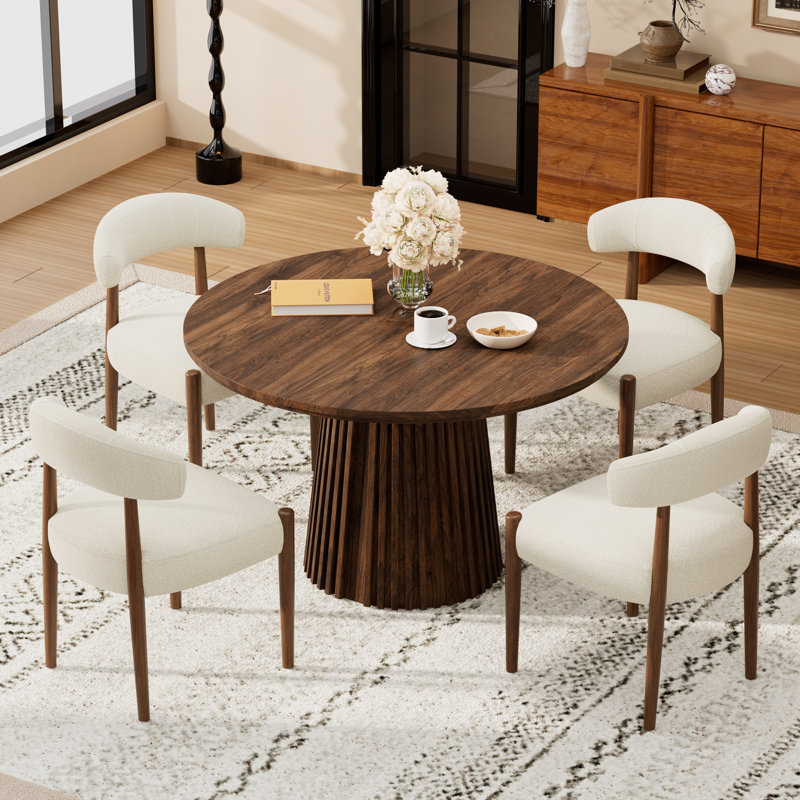 Table de salle à manger extensible en bois, ronde à ovale, 3 positions, 39,37 à 70,87 po, avec pied central à double cannelure, pour cuisine et salle à manger.