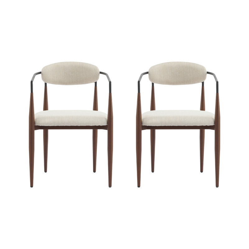 Nayalis Low Back Upholstered Dining Chairs, Beige Fabric, Walnut/Black