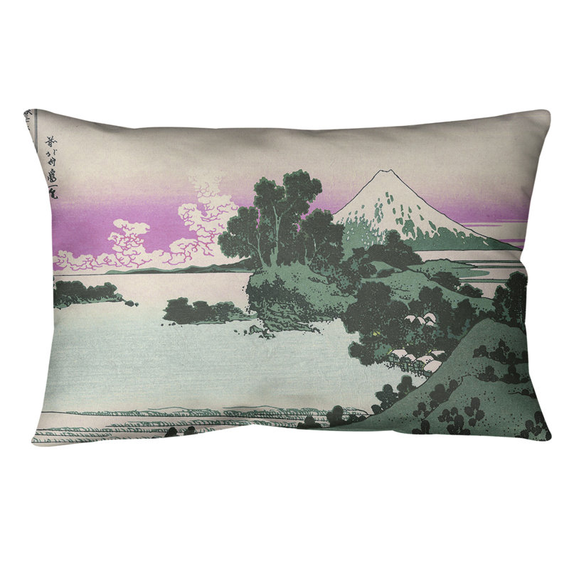 Coussin lombaire Shichiri Beach dans la province de Sagami, Vert et rose, Polyester sergé