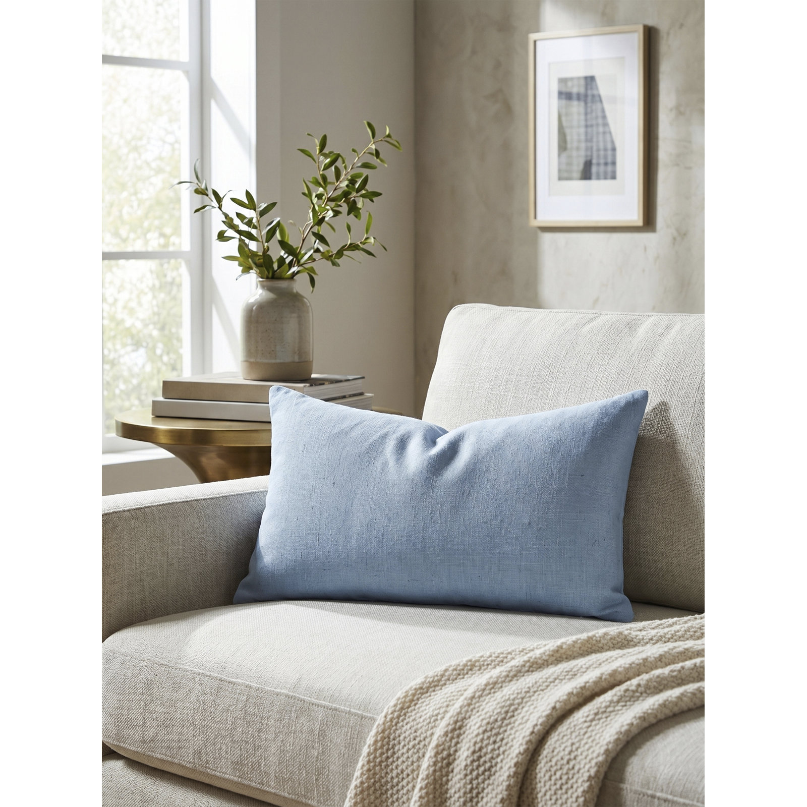 Lanie Linen Pillow Cover, Blue, Rectangle 12"H x 21"W