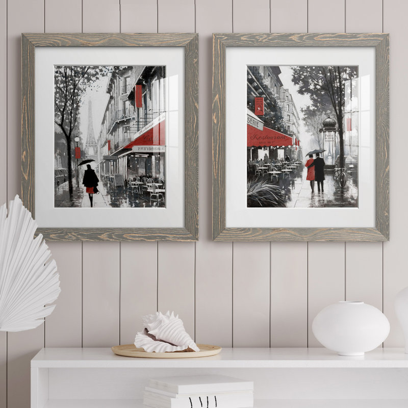 «Rainy Paris I», ensemble de 2 reproductions d'art, H 20 po x l 17 po x P 1 po, Cadre en papier gris, Blanc