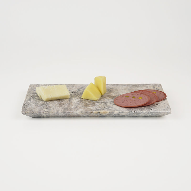 Natural Rectangular Travertine Serving Tray – Decorative Stone Vanity Tray for Kitchen, Bathroom & Tabletop, Silver