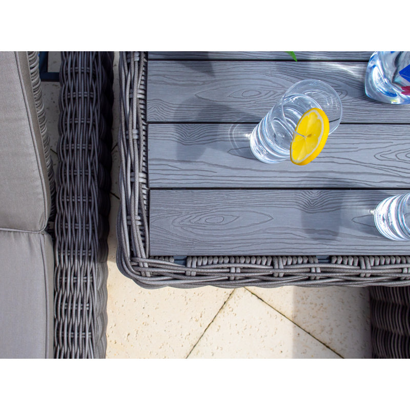Malmo Collection In Gray Outdoor Metal Chaise Lounge with Table , Sunbrella Cushion Included, Canvas Aruba Sunbrella® Canvas