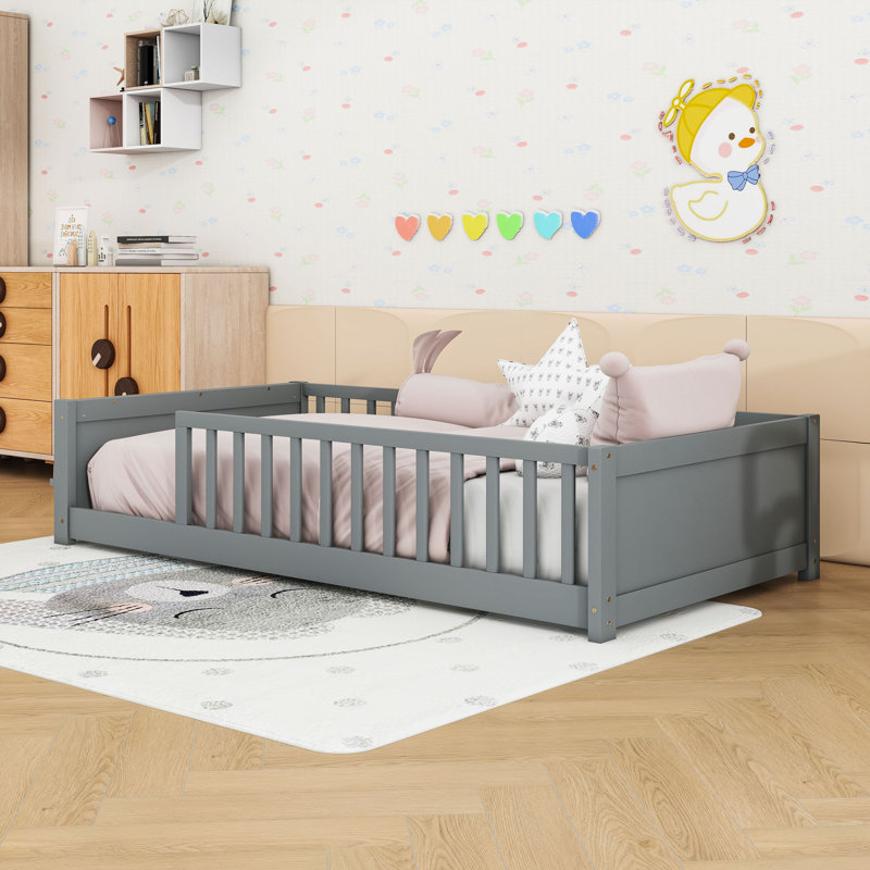 Lit plateforme simple avec porte-livres intégré, Grey