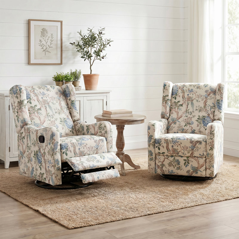 Antonanzas Floral Manual Swivel Rocker Recliner, Floral Polyester Blend