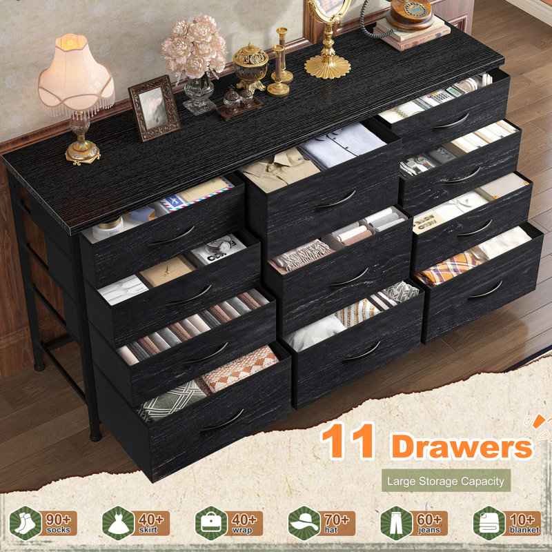 11-drawer Storage Organizer, 47" Wide Multi-functional Dresser & Tv Stand For Bedroom, Living Room, Black