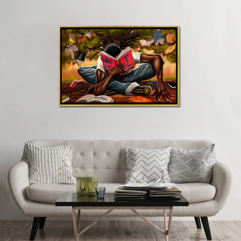 Arbre de la connaissance sur toile par DionJa'y, Impression encadrée, H 26 po x l 40 po, Doré