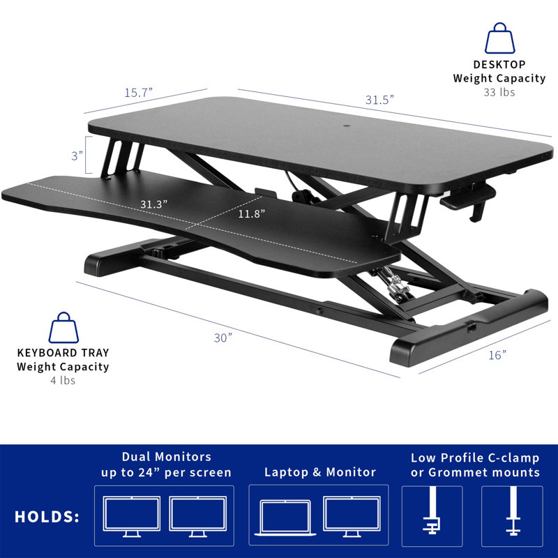 Adjustable Metal Base Standing Desk Converter, Black