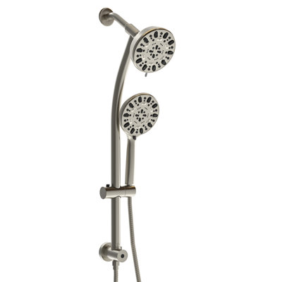 Brushed Nickel Shower System: 4.7" Rain Showerhead, 7 Hand Shower, Adjustable Bar & Arm Multi With Showerhead Slide