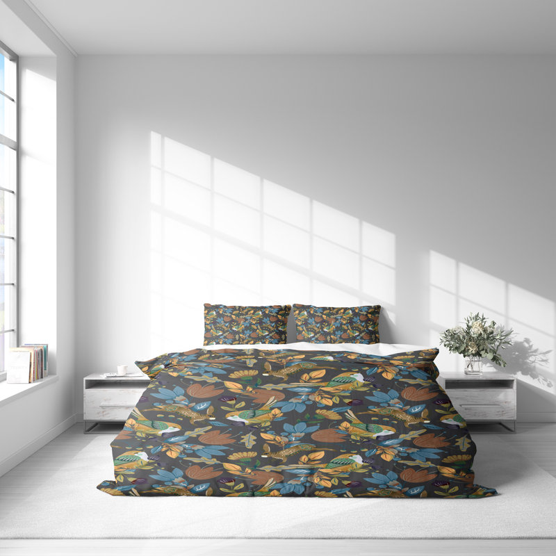Duvet Cover, King Duvet Cover + 2 King Shams, Gray/Brown/Yellow
