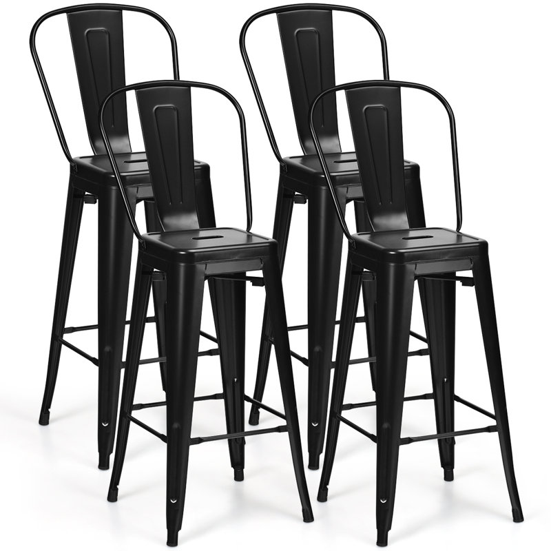 Antes Bar Stool with Steel Frame, Black