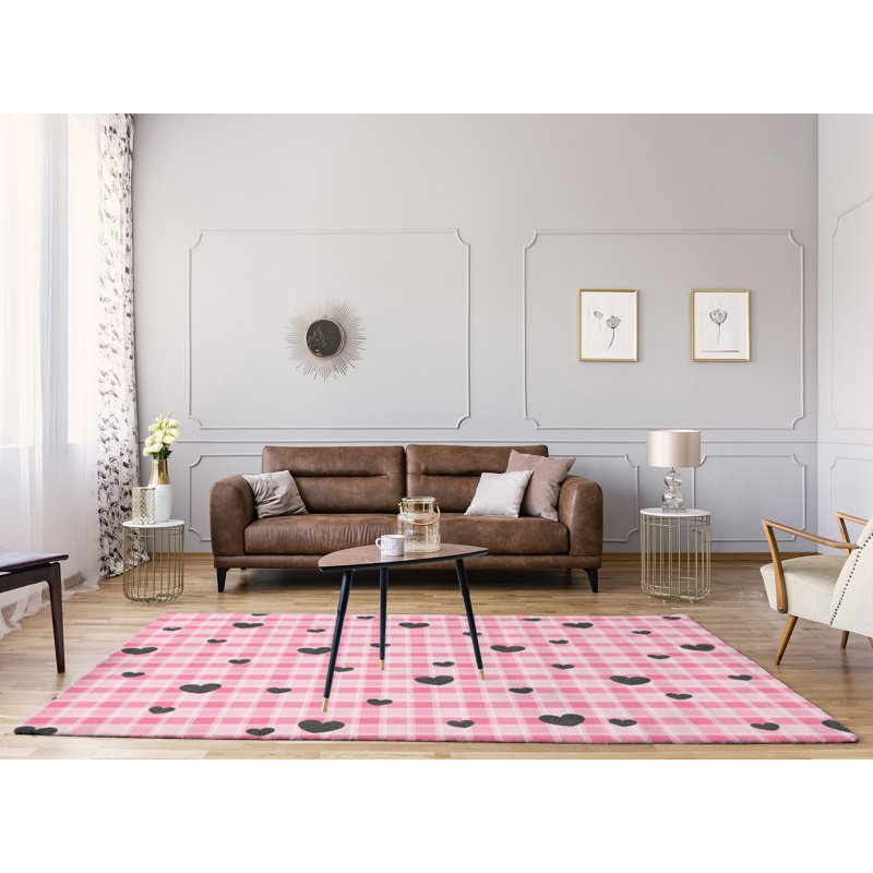 Tapis noir/rose fait main, Rectangle 9 pi x 12 pi