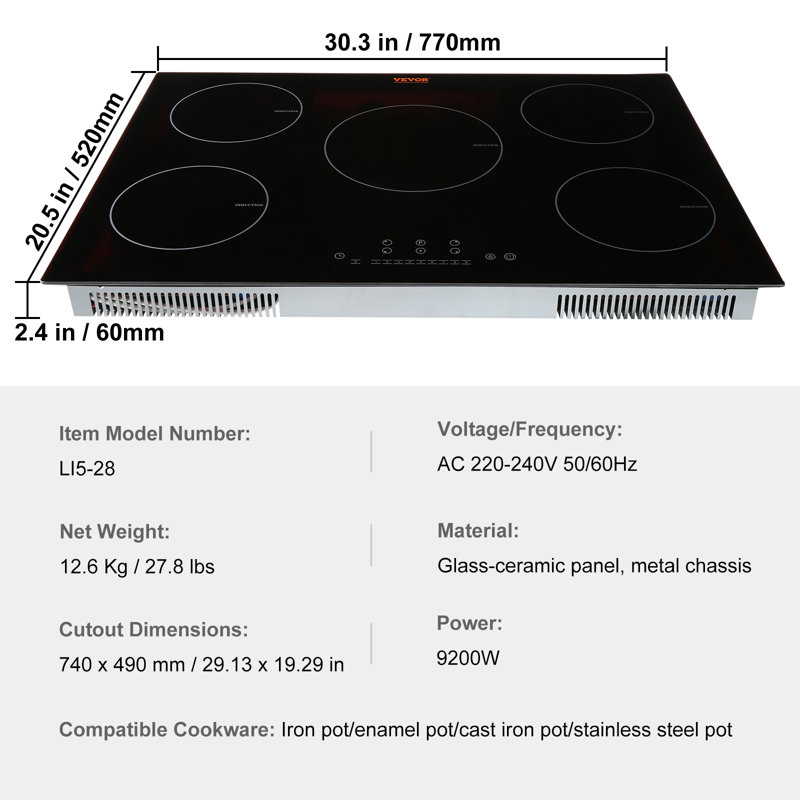 Plaque de cuisson à induction 5 brûleurs 30 po VEVOR