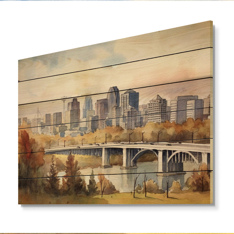 Edmonton, paysage sur bois, impression, H 10 po x l 20 po x P 0,78 po
