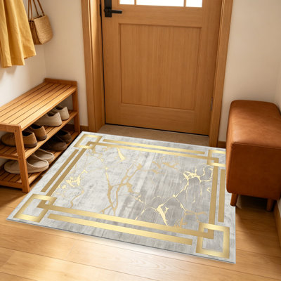 Classic White & Gold carpet-easy to clean, machine-washable, soft and comfortable; suitable for door mats, kitchens, living rooms, bedrooms, corridors, and laundry areas. Easy to clean, durable carpet for home decoration.