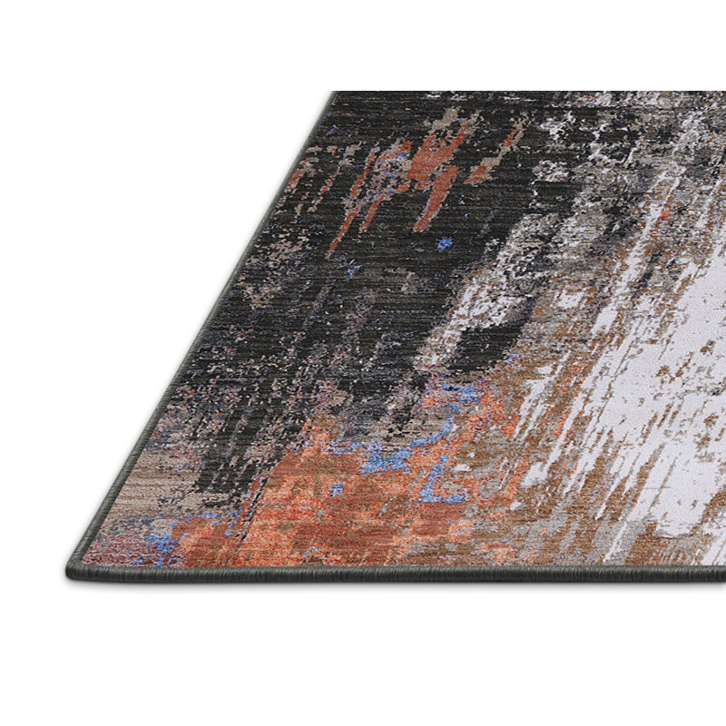 Tapis abstrait bleu / rouge / noir Bradner, Rectangle 5 pi x 7 pi
