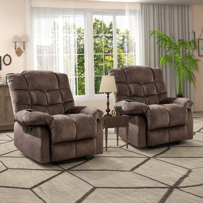  Fauteuil inclinable manuel de 38,9 po de largeur avec support chauffant et vibrant (ensemble de 2), Marron foncé
