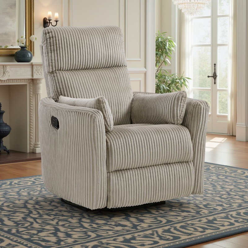 Fauteuil inclinable et pivotant, 2 coussins, velours côtelé Rix, Brun taupe