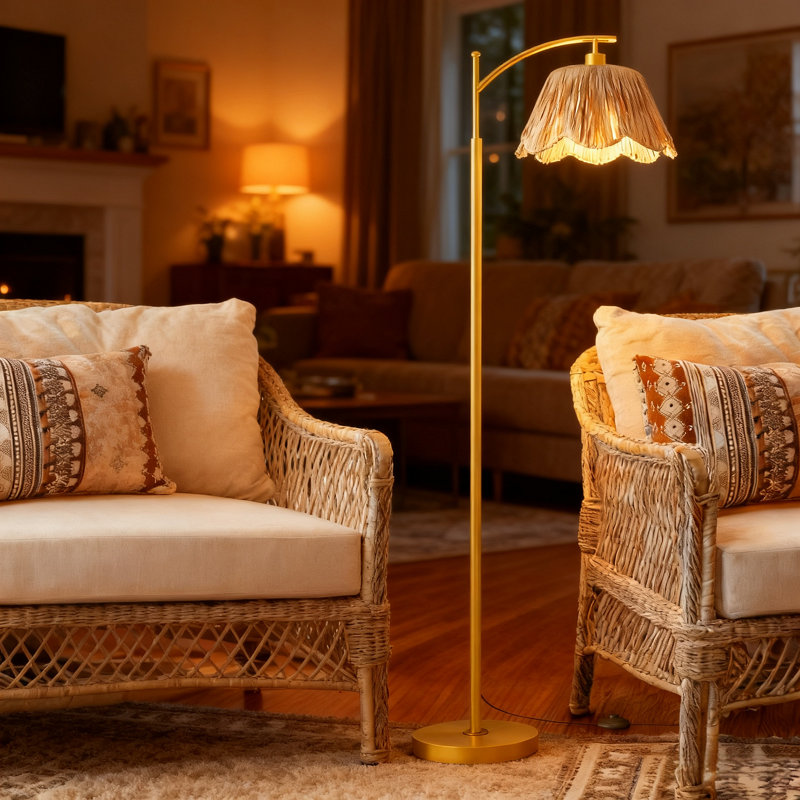 Lampe sur pied avec abat-jour en rotin Boho