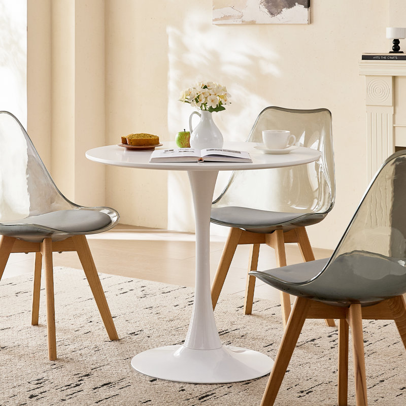 Ensemble de salle à manger moderne 5 pièces, table tulipe ronde blanche 31,5 po avec 4 chaises en acrylique gris clair