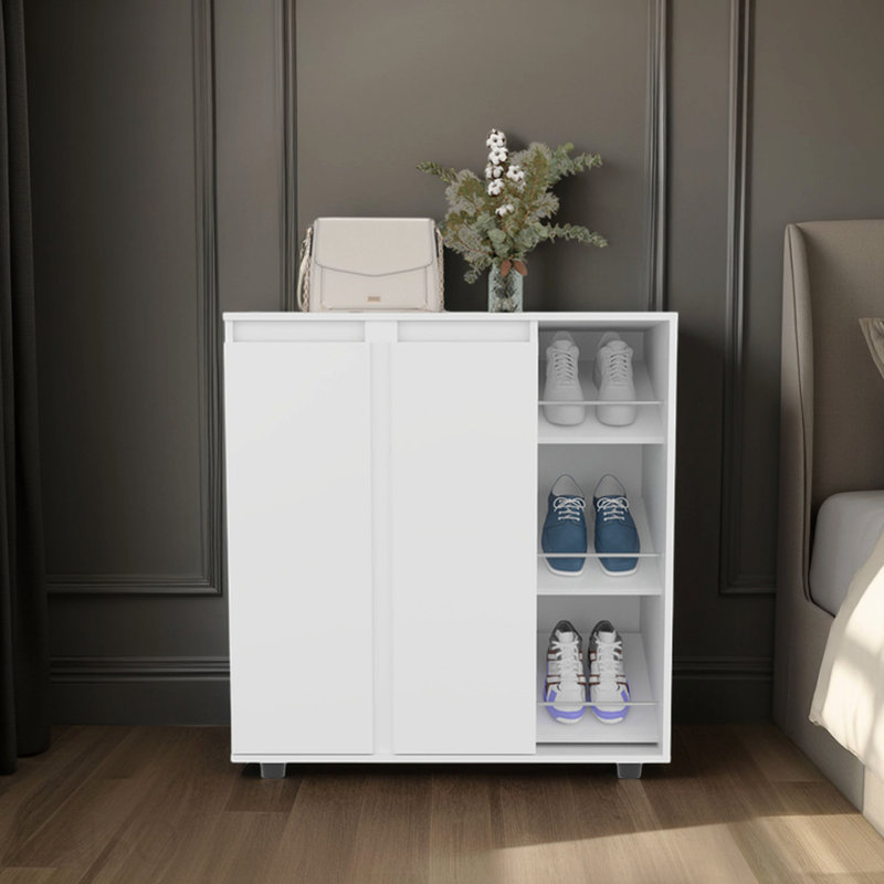 2-Door Shoe Storage Cabinet With 8 Enclosed Shelf, White
