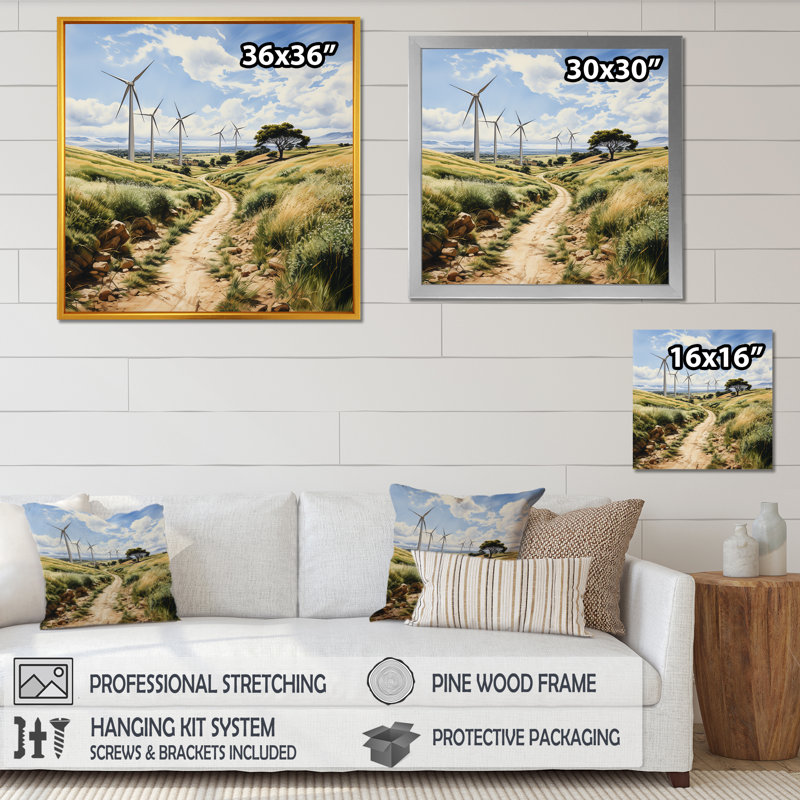 Dessin d'analyse d'une éolienne I - Wind Turbines Wall Art Living Room, Cadre flottant blanc, H 16 po x l 16 po x P 1 po
