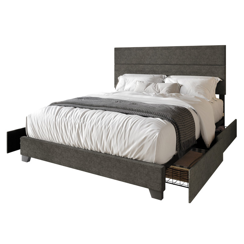 Upholstered Storage Platform Bed, King, Gray