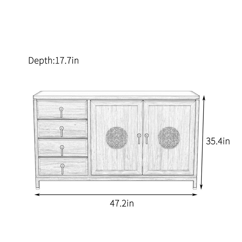Buffet en bois massif de style chinois, Terre de Sienne