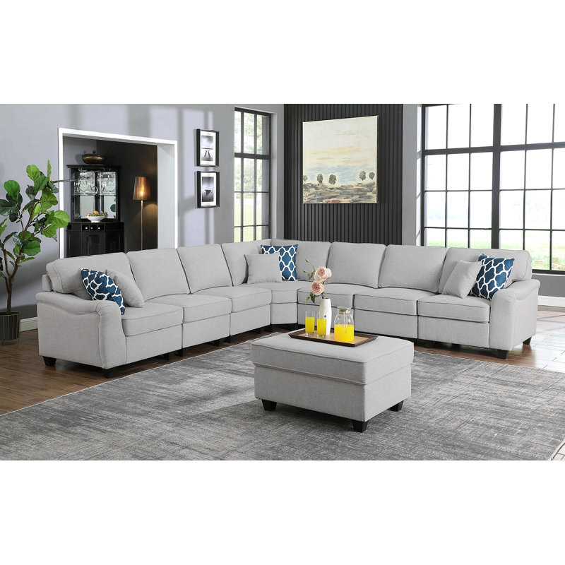 Canapé modulaire en L gris clair avec repose-pieds Leo, H 35 po x l 125 po x P 125 po
