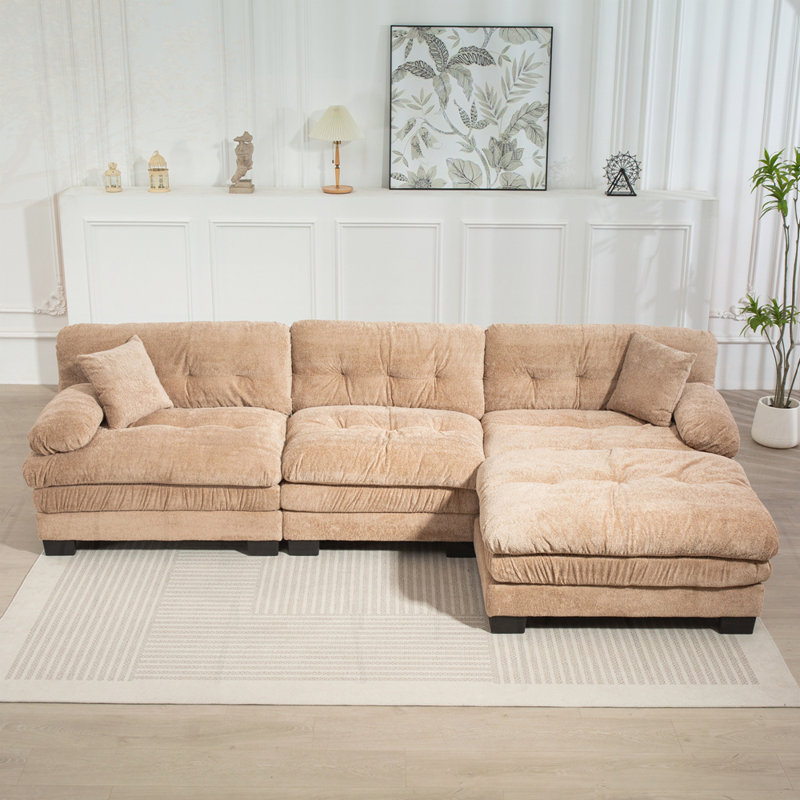 Canapé modulaire en L à assise profonde, Chenille kaki