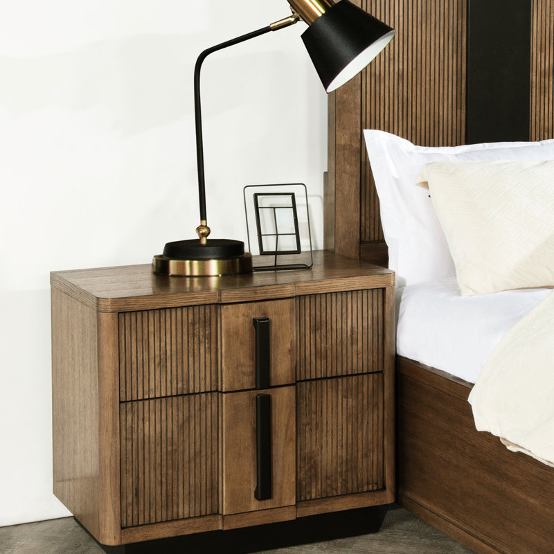2 Table de chevet brun cendré avec tiroir vertical et élégante chambre à coucher à finition bois