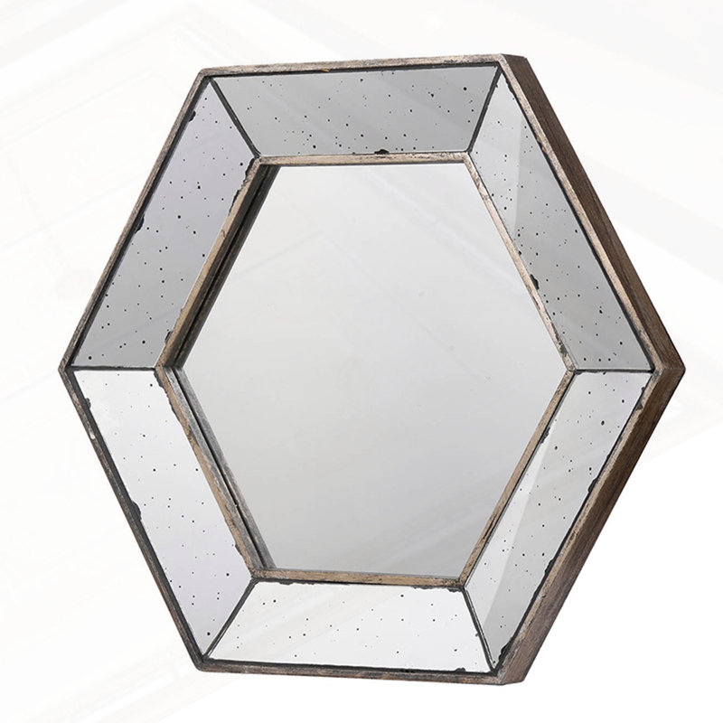 Hexagon Wall Mirror With Traditional, 21" X 18", Matte Gold Silver