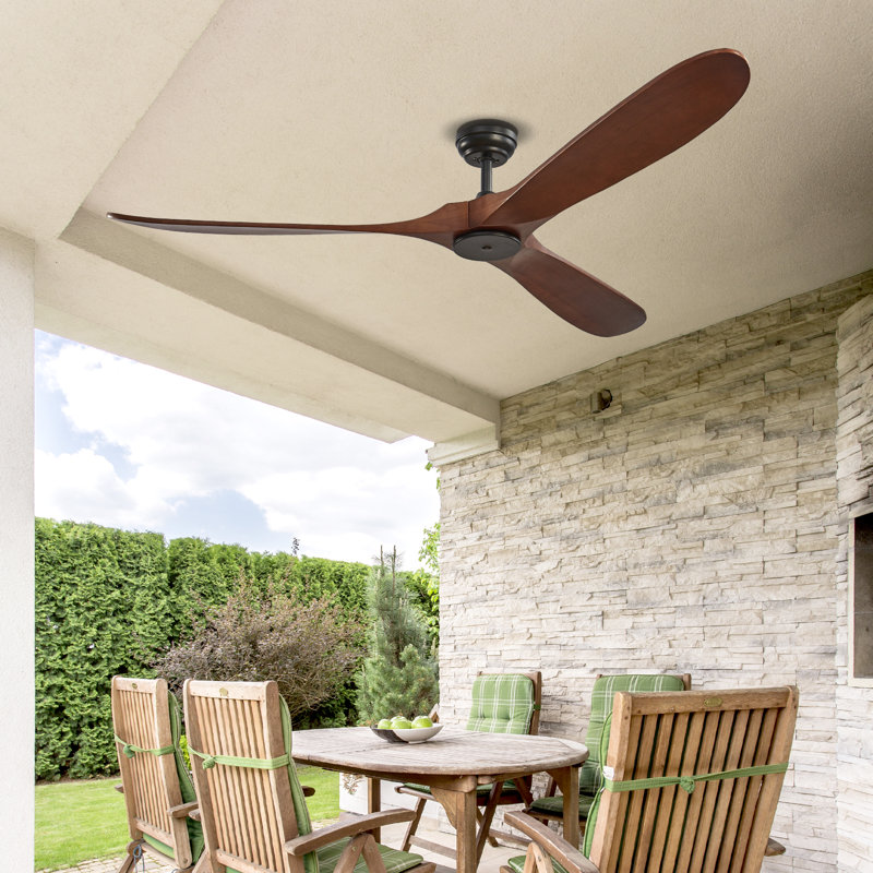 72" Wood Blade Ceiling Fan No Light Remote Control Reversible DC Motor, Walnut