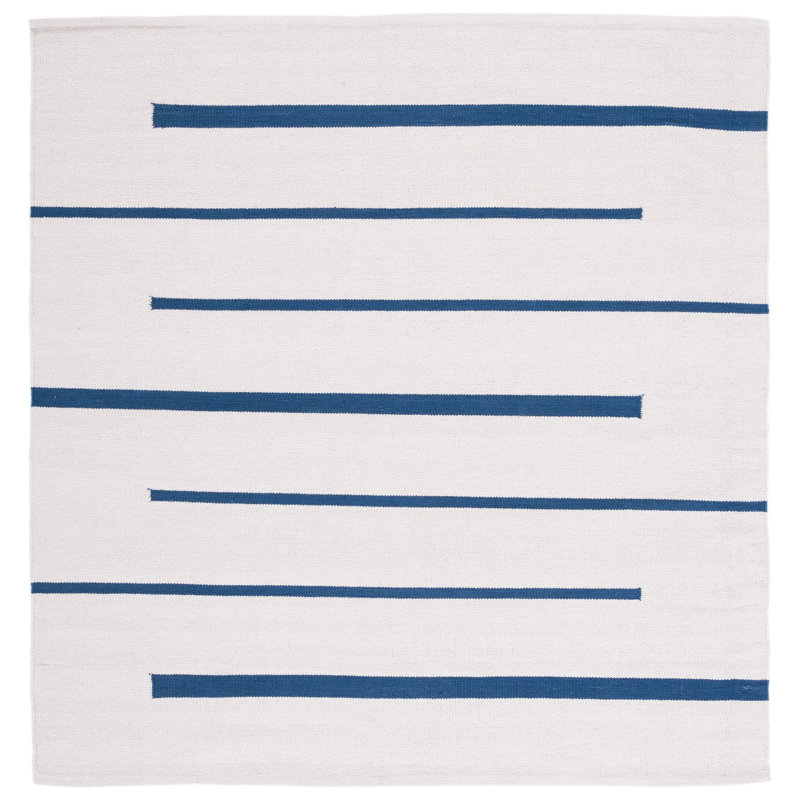 Estrellita Hand-Woven Cotton Striped Flatweave Area Rug, Square 6'