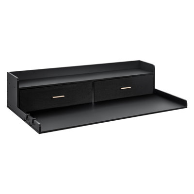 Comptoir de laveuse-sécheuse avec 2 tiroirs et tablette - Organisateur de salle de lavage noir, plateau en bois l 54 po x P 27,5 po pour le pliage et le rangement