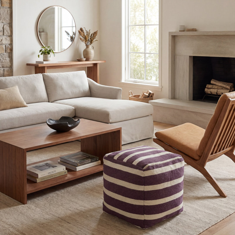 Mccormick Upholstered Pouf, Prune Purple
