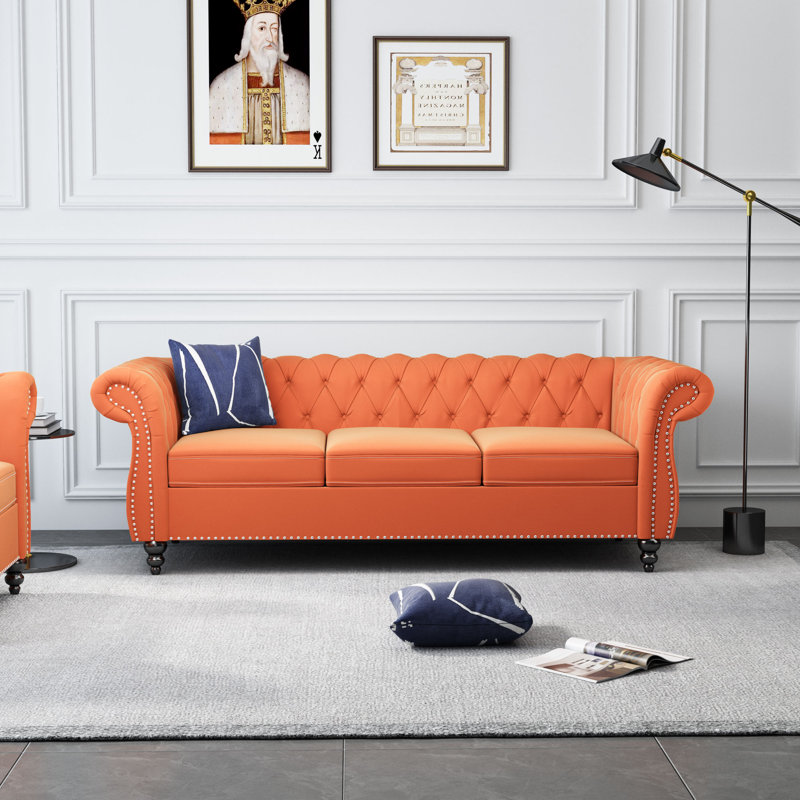 Adedapo 83.85'' Upholstered Sofa, Orange Velvet
